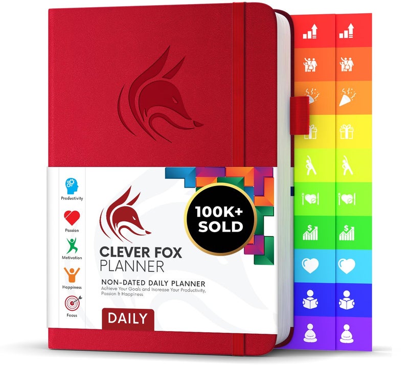 Clever Fox Daily Planner â€“ Undated Planning Notebook with Hourly Schedule & To-Do List â€“ Personal Day Task & Work Organizer, 6 Months (Red) - Image 1